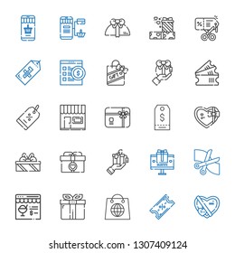coupon icons set. Collection of coupon with gift, ticket, shopping, online shop, scissors, gifts, tag, gift card, store, discount, tickets. Editable and scalable coupon icons.