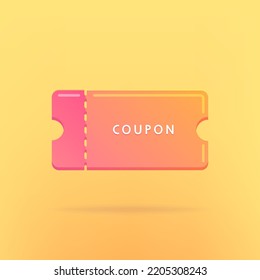 Coupon isolated on yellow background. Purchase concept with promotional offer and bonus, voucher. Discount on the blank 3D ticket by coupon. Vector