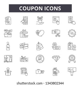 Coupon line icons for web and mobile design. Editable stroke signs. Coupon  outline concept illustrations