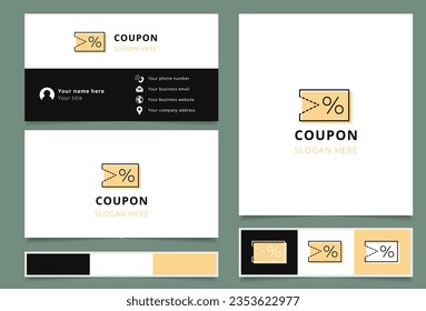 Coupon logo design with editable slogan. Branding book and business card template.