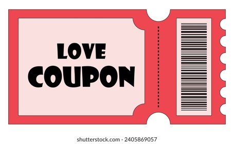 Coupon love, ticket, wish for Valentine Day. Happy Valentine day gift for boyfriend, girlfriend or couples for lovers in trendy retro style.