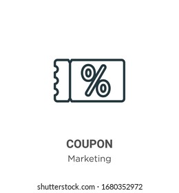 Coupon outline vector icon. Thin line black coupon icon, flat vector simple element illustration from editable marketing concept isolated stroke on white background