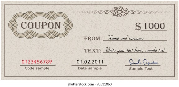 Coupon paper certificate  vector template