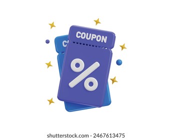 Cupón con símbolo de porcentaje concepto de representación 3d de Ilustración vectorial de ícono de Cupón de descuento