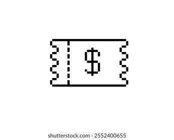 Coupon pixel UI icon with dollar logo. Customer loyalty status. Discount code. Online store. Increased sales. Editable 8bit graphic element. Outline isolated vector user interface illustration for web