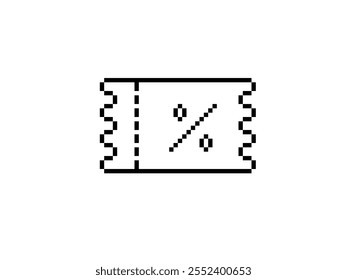 Coupon pixel UI icon with percent logo. Customer loyalty status. Discount code. Online store. Increased sales. Editable 8bit graphic element. Outline isolated vector user interface illustration for we