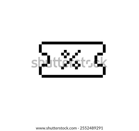 Coupon pixel UI icon with percent logo. Customer loyalty status. Discount code. Online store. Increased sales. Editable 8bit graphic element. Outline isolated vector user interface illustration for we