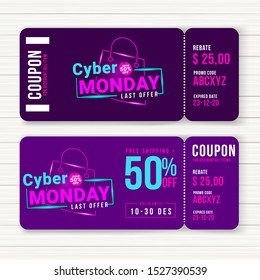 coupon promotion code cyber Monday banner design, two concept layout simple, modern and clean