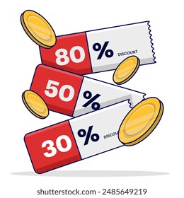 Coupon promotion concept. Discount coupons, gift vouchers, coupon books, cash back voucher cards with coupon code promotions. Premium special prices offer sales coupons. Gift voucher.