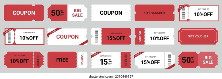 Coupon promotion illustration set. Discount coupon, gift voucher, coupon book ,element template for graphics design.Eps 10