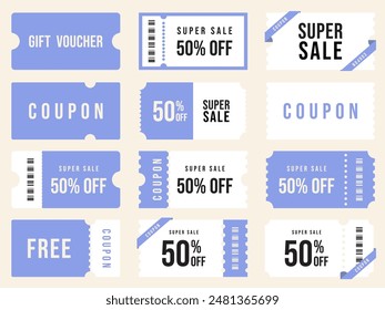 Coupon promotion illustration set. Discount coupon, gift voucher, coupon book ,element template for graphics design