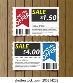 Coupon sale, offers and promotions vector template.