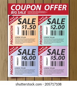 Coupon sale, offers and promotions vector template.