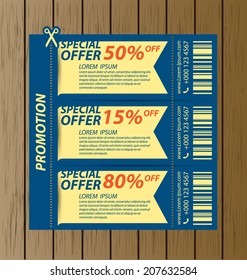 Coupon sale, offers and promotions vector template.
