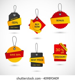 Coupon sale, offers and promotions vector template. Vector stickers, price tag, banner, label.