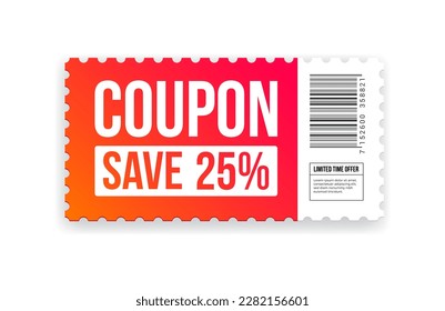 Coupon Save 25% Shopping Ticket Vector Illustration