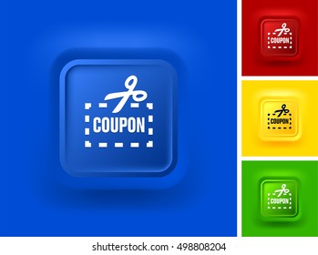 Coupon with Scissors on Blue Bevel Square Button