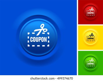 Coupon with Scissors on Blue Bevel Round Button
