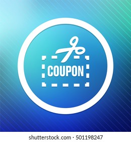 Coupon with Scissors on Blue Round Button