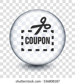 Coupon with Scissors on Transparent Round Button