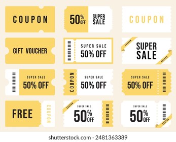 Coupon set, coupons, discount coupon, gift voucher, coupon book.Various coupon promotion illustration set