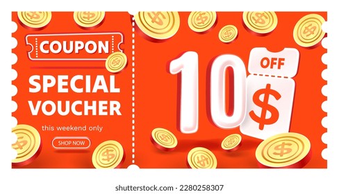 Coupon special voucher 10 dollar , Check banner special offer. Vector illustration