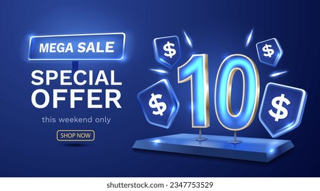 Coupon special voucher 10 dollar, Check banner special offer. Vector illustration