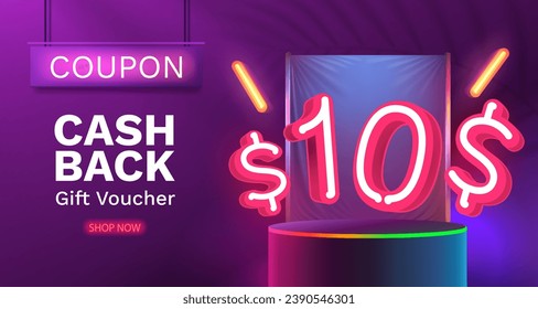 Coupon special voucher 10 dollar, Check banner special offer. Vector illustration