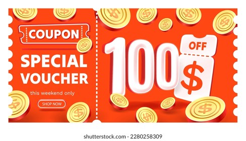 Coupon special voucher 100 dollar , Check banner special offer. Vector illustration