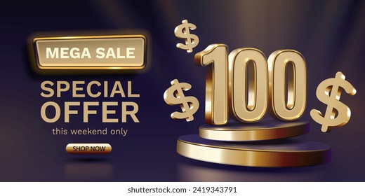 Coupon special voucher 100 dollar, Check banner special offer. Vector illustration