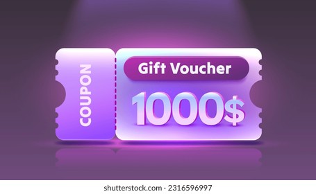 Coupon special voucher 1000 dollar, Check banner special offer. Vector illustration