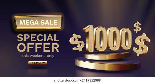 Coupon special voucher 1000 dollar, Check banner special offer. Vector illustration