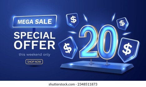 Coupon special voucher 20 dollar, Check banner special offer. Vector illustration