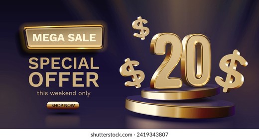 Coupon special voucher 20 dollar, Check banner special offer. Vector illustration