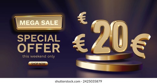 Coupon special voucher 20 euro, Check banner special offer. Vector illustration