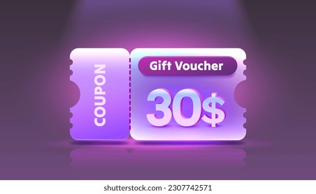 Coupon special voucher 30 dollar, Check banner special offer. Vector illustration