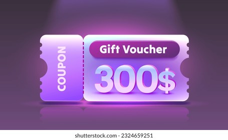 Coupon special voucher 300 dollar, Check banner special offer. Vector illustration