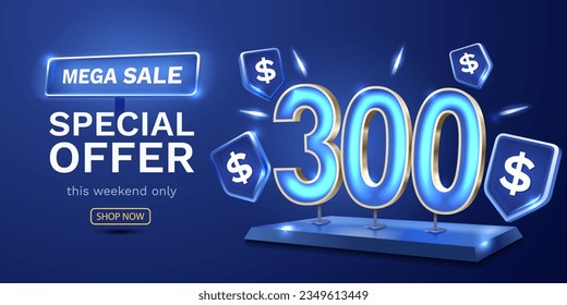 Coupon special voucher 300 dollar, Check banner special offer. Vector illustration