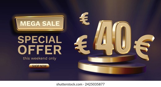 Coupon special voucher 40 euro, Check banner special offer. Vector illustration