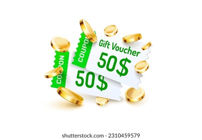 Coupon special voucher 50 dollar, Check banner special offer. Vector illustration