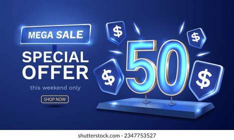 Coupon special voucher 50 dollar, Check banner special offer. Vector illustration