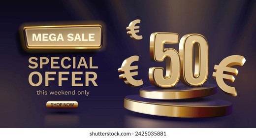 Coupon special voucher 50 euro, Check banner special offer. Vector illustration