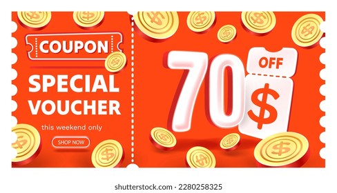 Coupon special voucher 70 dollar , Check banner special offer. Vector illustration