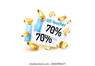 Coupon special voucher 70 percentage, Check banner special offer. Vector illustration