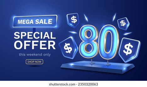 Coupon special voucher 80 dollar, Check banner special offer. Vector illustration