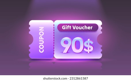 Coupon special voucher 90 dollar, Check banner special offer. Vector illustration