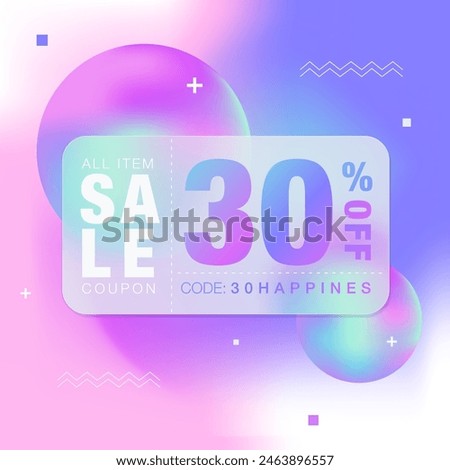 Coupon template glassmorphism style. Pastel balls colorful realistic collection. Matte 3D spheres ball isolated. glass overlay effect isolated on abstract background with memphis vector illustration