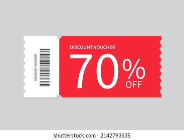 Coupon Template isolated on gray background. Discount voucher 70% OFF. Shopping voucher. Flat illustration.