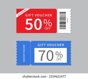 Coupon Template isolated on gray background. Discount voucher 50% OFF. Gift voucher. Flat illustration.