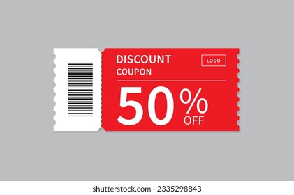 Coupon Template isolated on gray background. Discount voucher 50% OFF. Shopping voucher. Flat illustration.